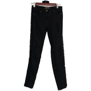 Roberto Cavalli Black Distressed Fringe Skinny Jeans w/ Frayed Trim detail
